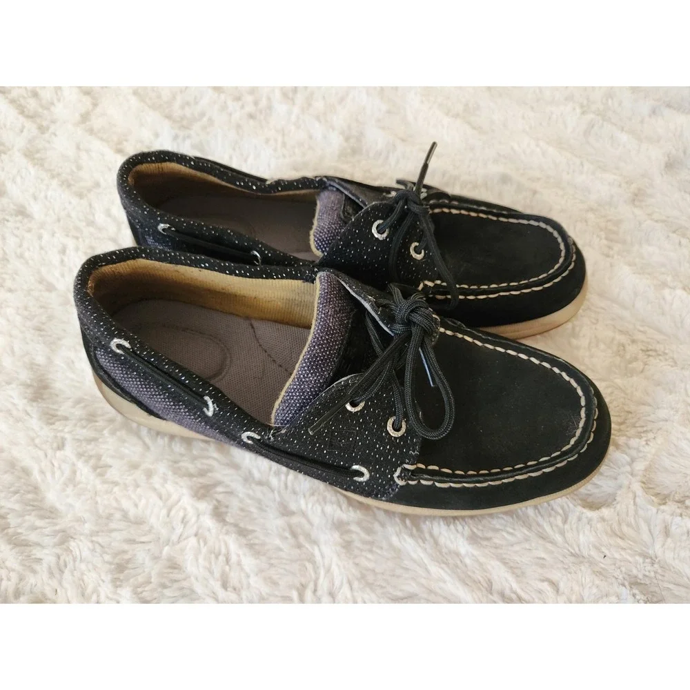 Sperry Boat Shoes Black And Glitter Slip On Tie Womens‎ 8.5M STS92457